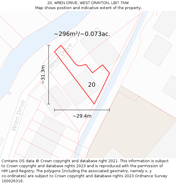 20, WREN DRIVE, WEST DRAYTON, UB7 7NW: Plot and title map