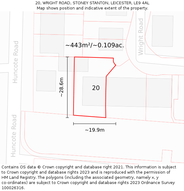 20, WRIGHT ROAD, STONEY STANTON, LEICESTER, LE9 4AL: Plot and title map