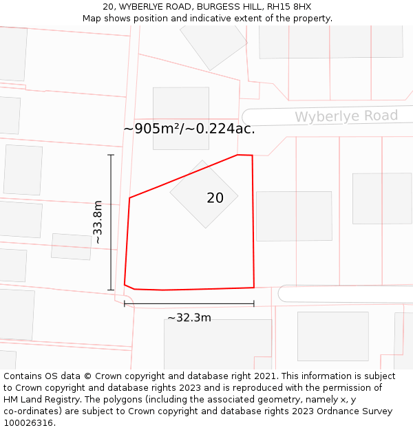 20, WYBERLYE ROAD, BURGESS HILL, RH15 8HX: Plot and title map