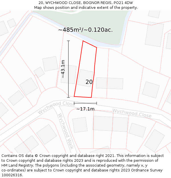 20, WYCHWOOD CLOSE, BOGNOR REGIS, PO21 4DW: Plot and title map