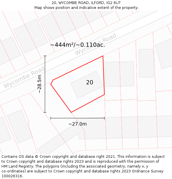 20, WYCOMBE ROAD, ILFORD, IG2 6UT: Plot and title map