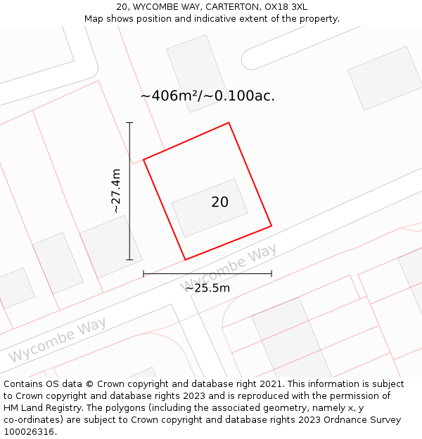 20, WYCOMBE WAY, CARTERTON, OX18 3XL: Plot and title map