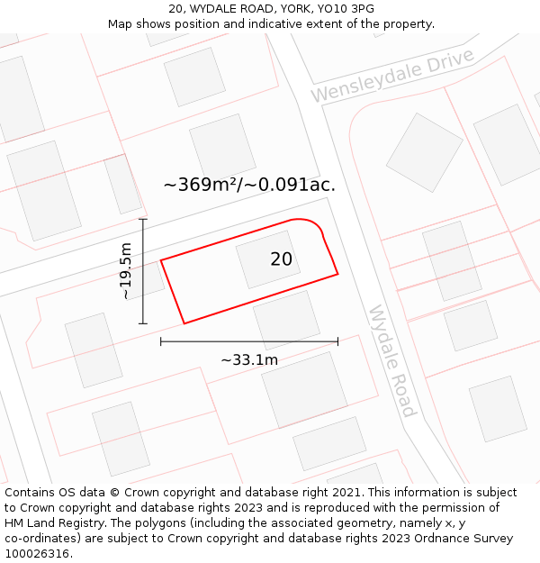 20, WYDALE ROAD, YORK, YO10 3PG: Plot and title map