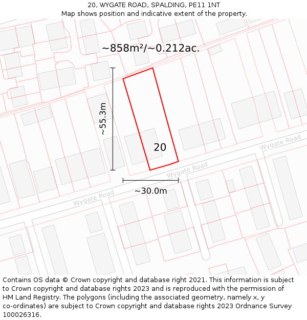 20, WYGATE ROAD, SPALDING, PE11 1NT: Plot and title map