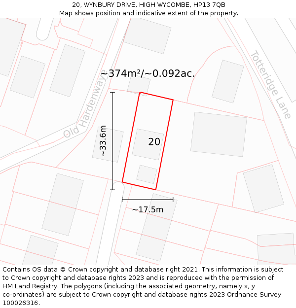 20, WYNBURY DRIVE, HIGH WYCOMBE, HP13 7QB: Plot and title map