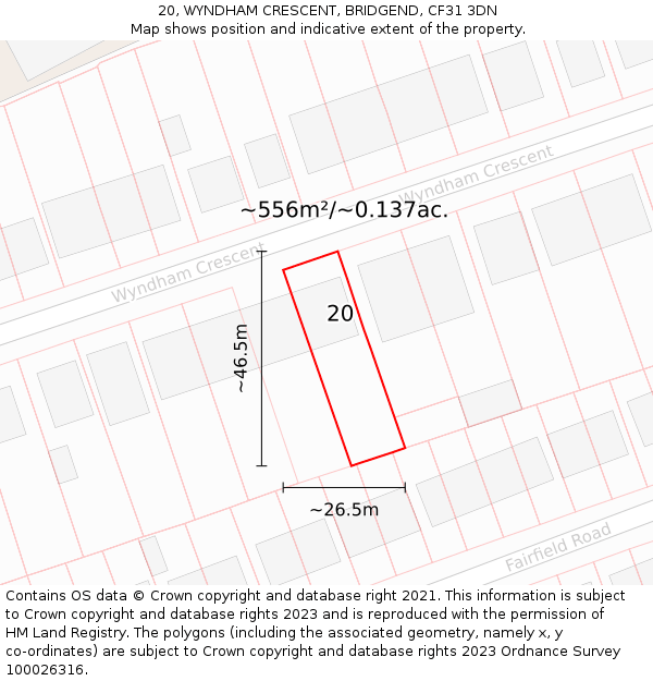 20, WYNDHAM CRESCENT, BRIDGEND, CF31 3DN: Plot and title map