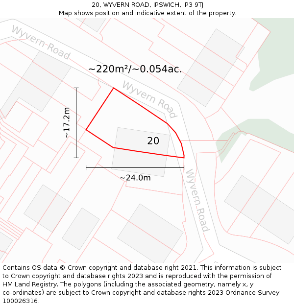 20, WYVERN ROAD, IPSWICH, IP3 9TJ: Plot and title map