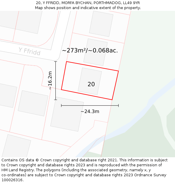 20, Y FFRIDD, MORFA BYCHAN, PORTHMADOG, LL49 9YR: Plot and title map