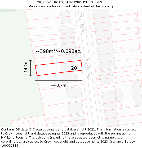 20, YEOVIL ROAD, FARNBOROUGH, GU14 6LB: Plot and title map