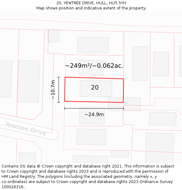 20, YEWTREE DRIVE, HULL, HU5 5YH: Plot and title map