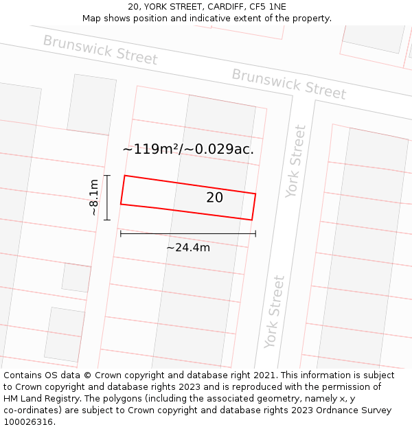 20, YORK STREET, CARDIFF, CF5 1NE: Plot and title map