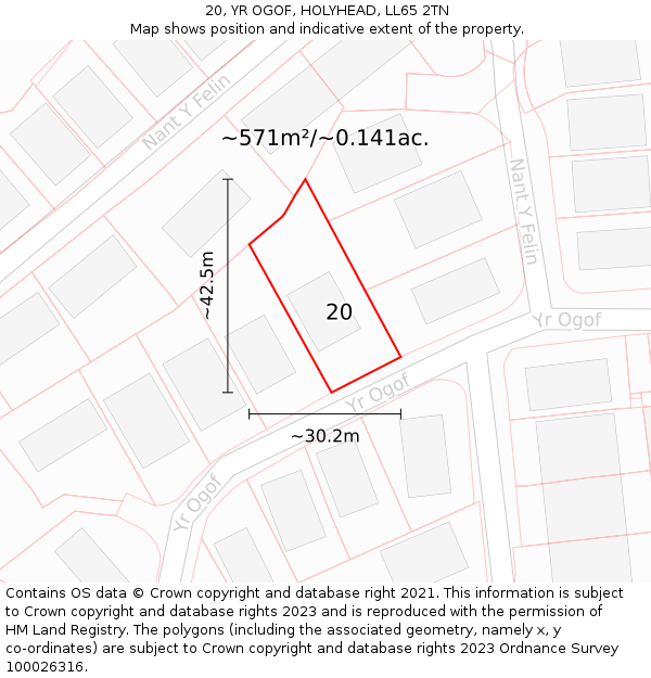 20, YR OGOF, HOLYHEAD, LL65 2TN: Plot and title map