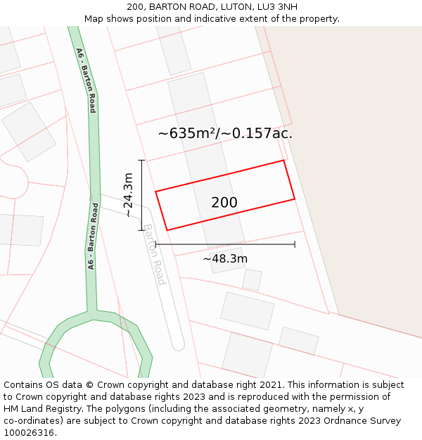 200, BARTON ROAD, LUTON, LU3 3NH: Plot and title map