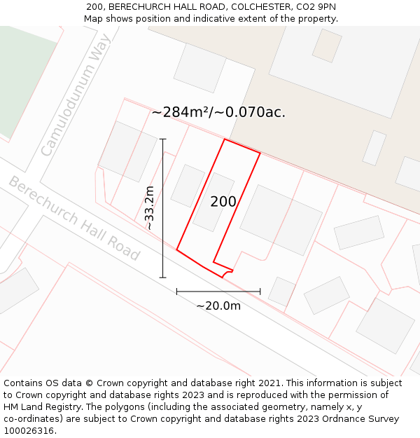 200, BERECHURCH HALL ROAD, COLCHESTER, CO2 9PN: Plot and title map
