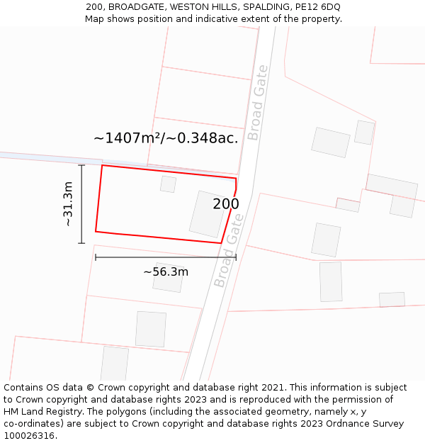 200, BROADGATE, WESTON HILLS, SPALDING, PE12 6DQ: Plot and title map