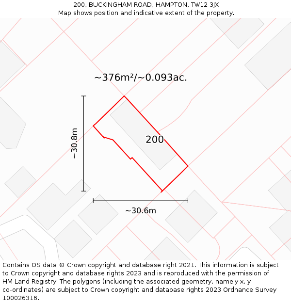 200, BUCKINGHAM ROAD, HAMPTON, TW12 3JX: Plot and title map