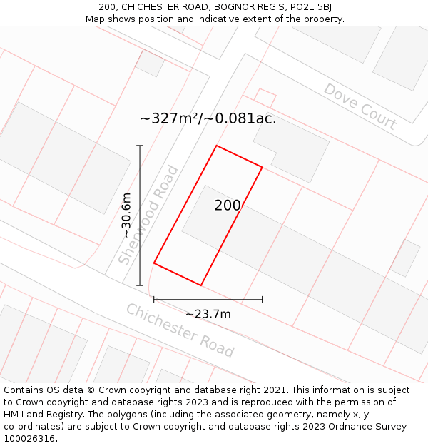 200, CHICHESTER ROAD, BOGNOR REGIS, PO21 5BJ: Plot and title map