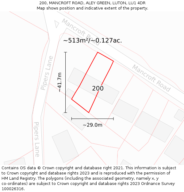 200, MANCROFT ROAD, ALEY GREEN, LUTON, LU1 4DR: Plot and title map