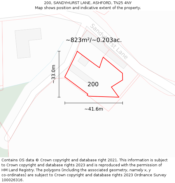 200, SANDYHURST LANE, ASHFORD, TN25 4NY: Plot and title map