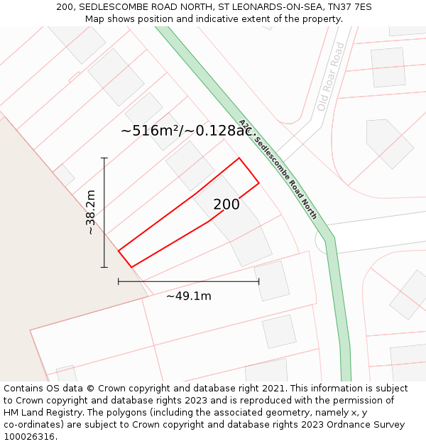 200, SEDLESCOMBE ROAD NORTH, ST LEONARDS-ON-SEA, TN37 7ES: Plot and title map