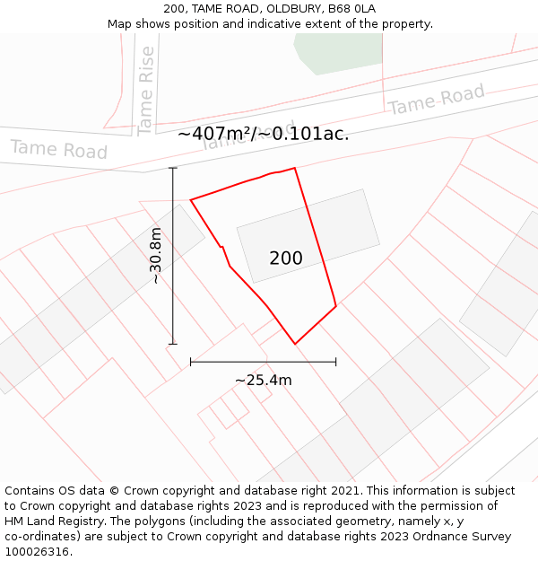 200, TAME ROAD, OLDBURY, B68 0LA: Plot and title map