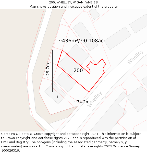 200, WHELLEY, WIGAN, WN2 1BJ: Plot and title map