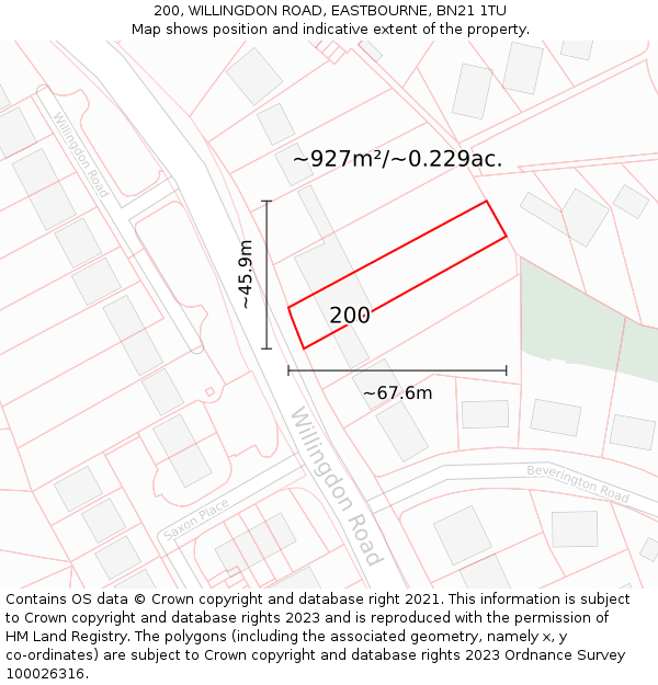 200, WILLINGDON ROAD, EASTBOURNE, BN21 1TU: Plot and title map