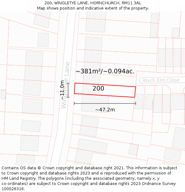 200, WINGLETYE LANE, HORNCHURCH, RM11 3AL: Plot and title map