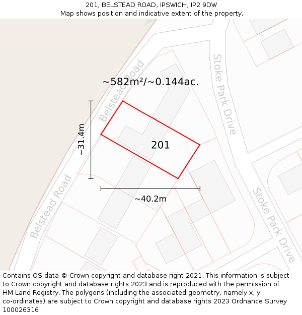201, BELSTEAD ROAD, IPSWICH, IP2 9DW: Plot and title map