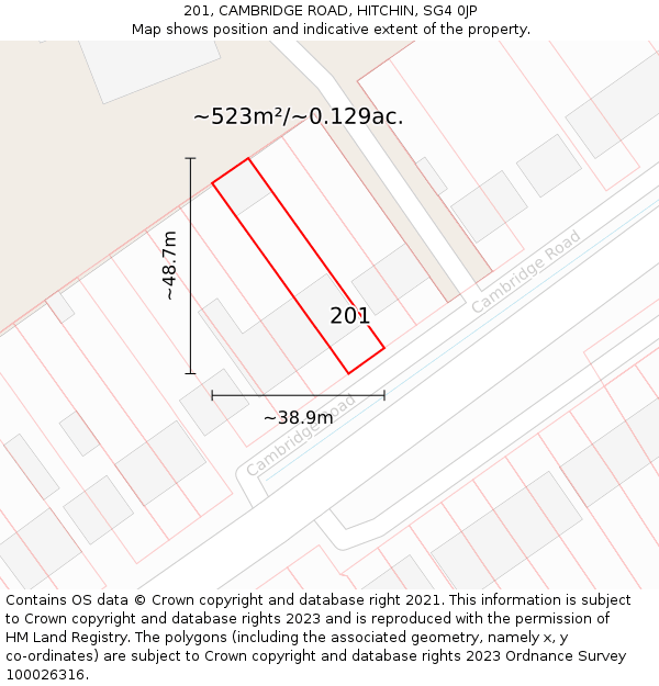 201, CAMBRIDGE ROAD, HITCHIN, SG4 0JP: Plot and title map