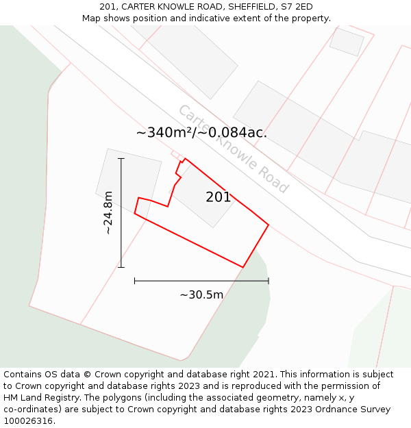 201, CARTER KNOWLE ROAD, SHEFFIELD, S7 2ED: Plot and title map