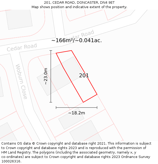 201, CEDAR ROAD, DONCASTER, DN4 9ET: Plot and title map