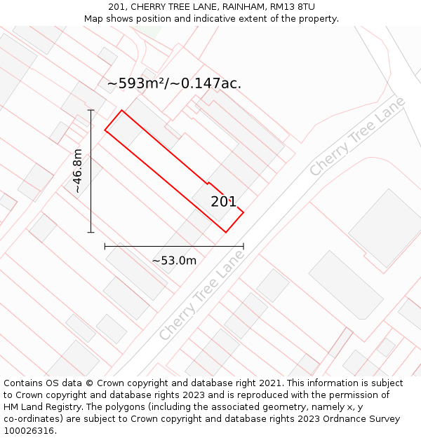 201, CHERRY TREE LANE, RAINHAM, RM13 8TU: Plot and title map