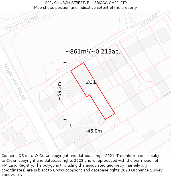 201, CHURCH STREET, BILLERICAY, CM11 2TP: Plot and title map
