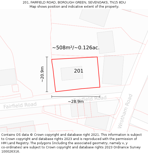 201, FAIRFIELD ROAD, BOROUGH GREEN, SEVENOAKS, TN15 8DU: Plot and title map