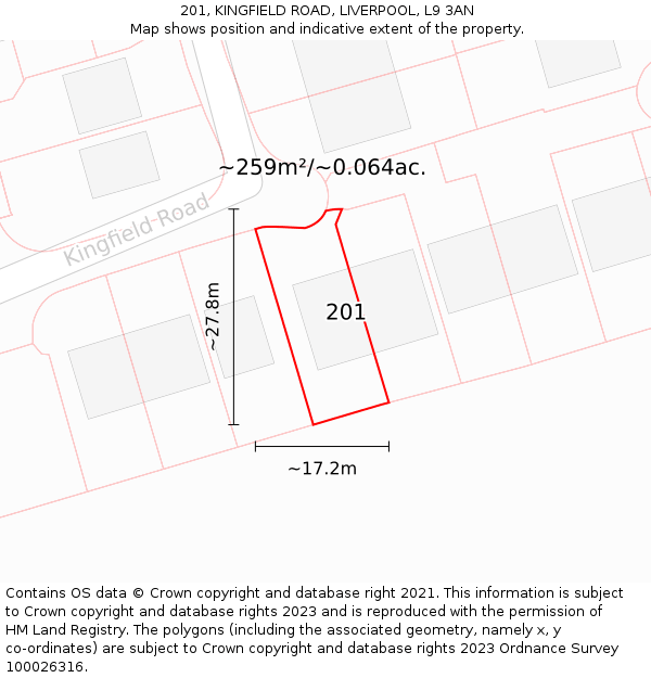 201, KINGFIELD ROAD, LIVERPOOL, L9 3AN: Plot and title map