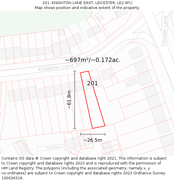 201, KNIGHTON LANE EAST, LEICESTER, LE2 6FU: Plot and title map