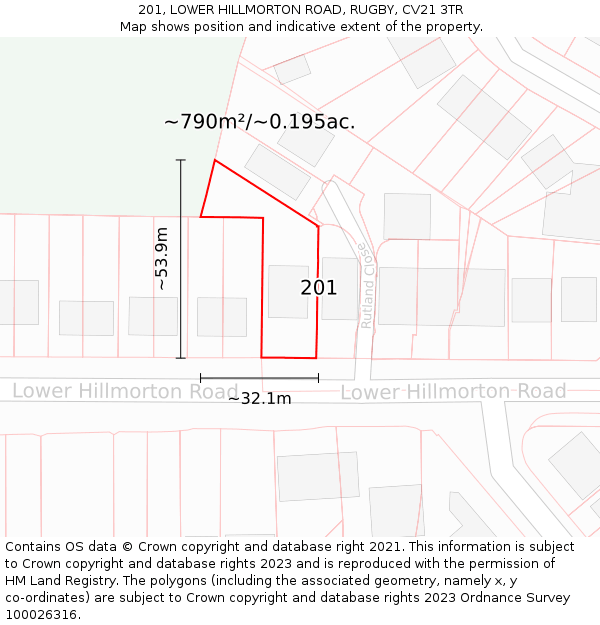 201, LOWER HILLMORTON ROAD, RUGBY, CV21 3TR: Plot and title map