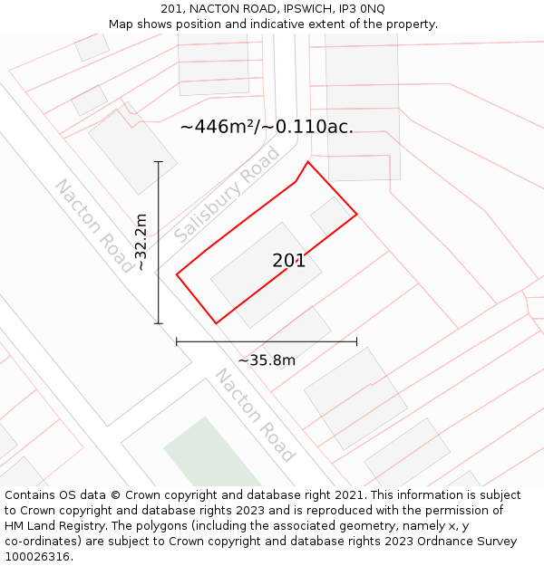 201, NACTON ROAD, IPSWICH, IP3 0NQ: Plot and title map