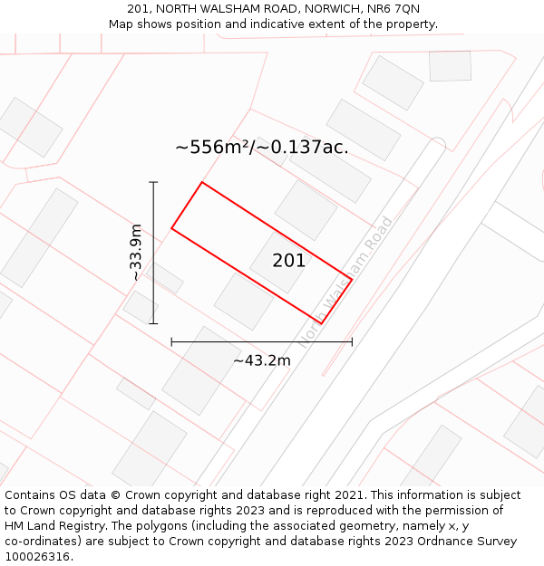 201, NORTH WALSHAM ROAD, NORWICH, NR6 7QN: Plot and title map