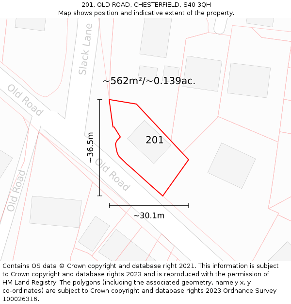 201, OLD ROAD, CHESTERFIELD, S40 3QH: Plot and title map