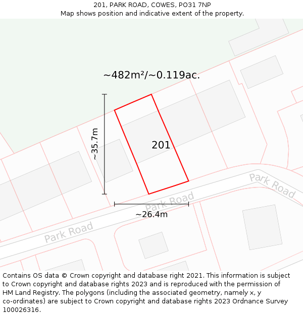 201, PARK ROAD, COWES, PO31 7NP: Plot and title map