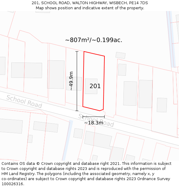 201, SCHOOL ROAD, WALTON HIGHWAY, WISBECH, PE14 7DS: Plot and title map