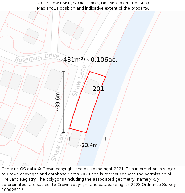 201, SHAW LANE, STOKE PRIOR, BROMSGROVE, B60 4EQ: Plot and title map