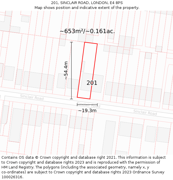 201, SINCLAIR ROAD, LONDON, E4 8PS: Plot and title map