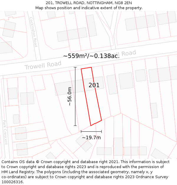 201, TROWELL ROAD, NOTTINGHAM, NG8 2EN: Plot and title map