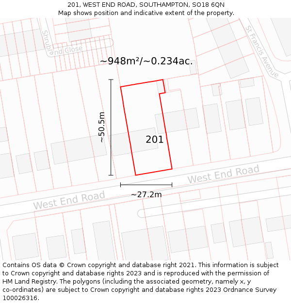 201, WEST END ROAD, SOUTHAMPTON, SO18 6QN: Plot and title map