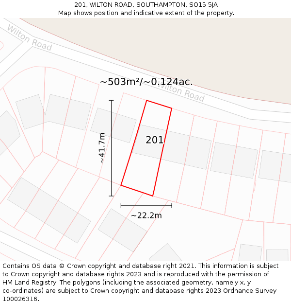 201, WILTON ROAD, SOUTHAMPTON, SO15 5JA: Plot and title map