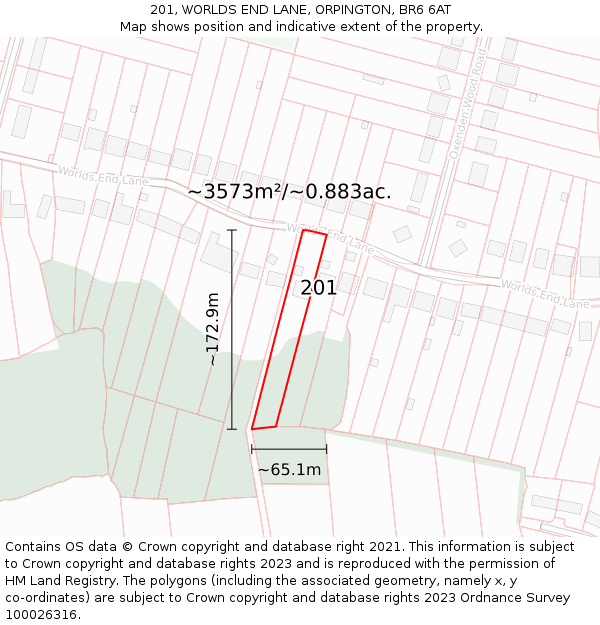 201, WORLDS END LANE, ORPINGTON, BR6 6AT: Plot and title map