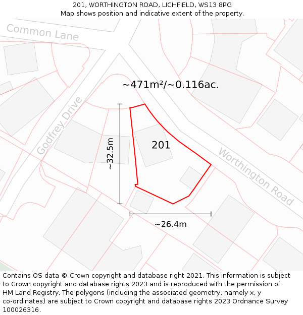 201, WORTHINGTON ROAD, LICHFIELD, WS13 8PG: Plot and title map